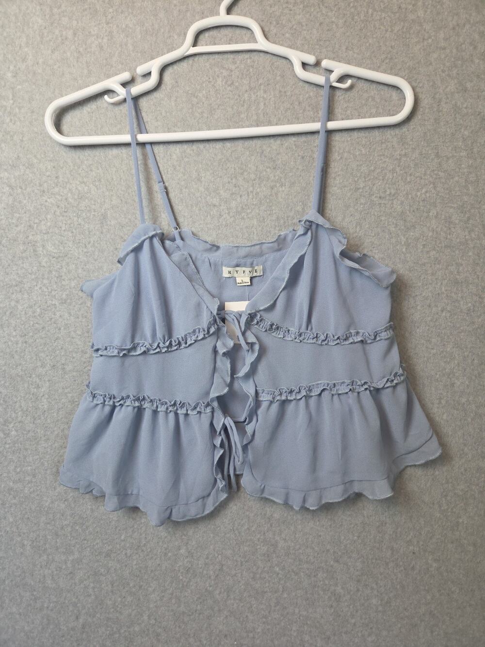 NWT HYFVE Light Blue Rachel Ruffle Camisole Tie Front Summer Top Women's Large